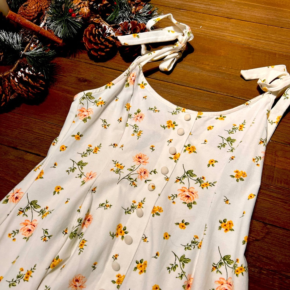 Forever 21 Women's Floral Print Midi Dress in White Small in cotton self tie